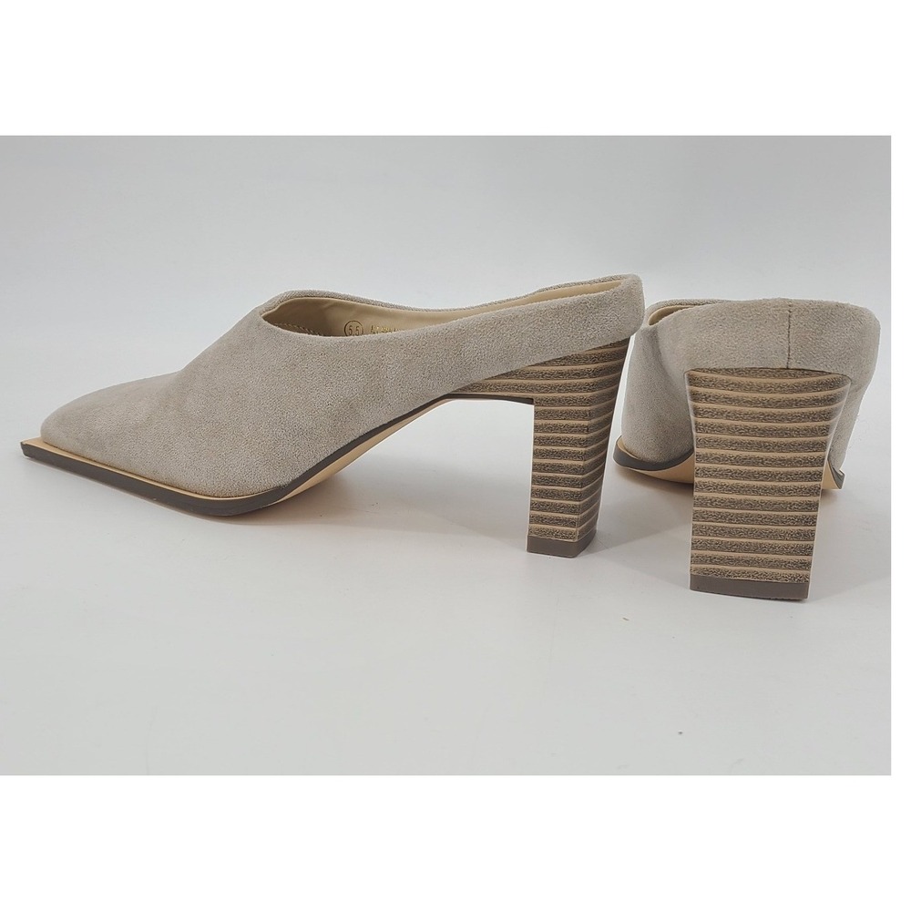 Lulus Suede Mules Shoes Womens 5.5 Light Taupe Square Toe Block Heels Neutral